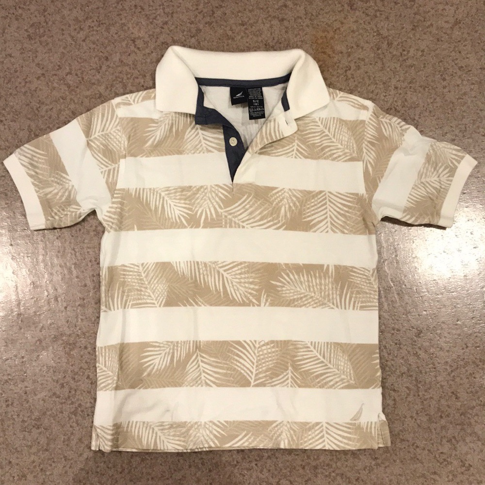 Nautica Boys Beige/White Patterned Polo Size 8